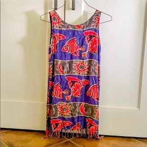 Boho fringe red blue yellow dress